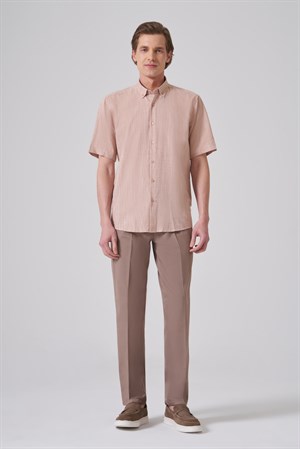 Morven Erkek Tütün Trend Regular Fit Düğmeli Yaka Kısa Kol Gömlek