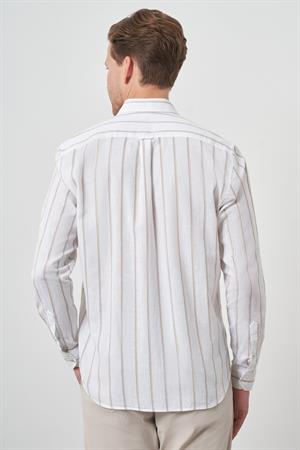 Morven Erkek Vizon Keten Dynamic Fit Düğmeli Yaka Gömlek