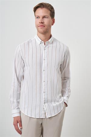 Morven Erkek Vizon Keten Dynamic Fit Düğmeli Yaka Gömlek