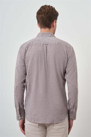 Morven Erkek Vizon Keten Trend Dynamic Fit Düğmeli Yaka Gömlek