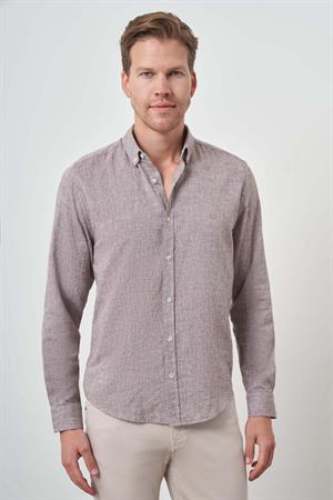 Morven Erkek Vizon Keten Trend Dynamic Fit Düğmeli Yaka Gömlek
