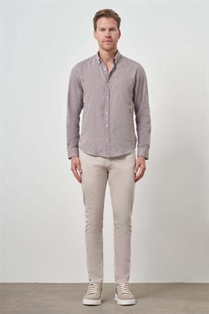 Morven Erkek Vizon Keten Trend Dynamic Fit Düğmeli Yaka Gömlek