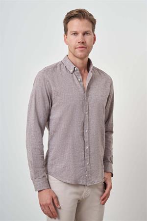 Morven Erkek Vizon Keten Trend Dynamic Fit Düğmeli Yaka Gömlek