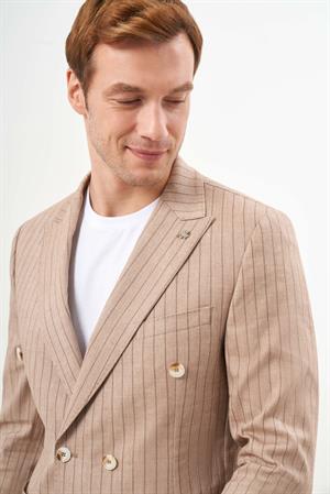 Morven Erkek Vizon Keten Trend Kruvaze Slim Fit Sivri Yaka Takım Elbise