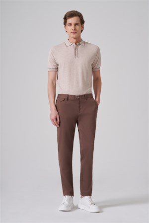 Morven Erkek Vizon Pamuk Trend Slim Fit Chino Pantolon