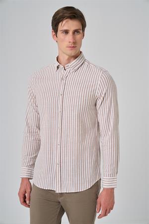 Morven Erkek Vizon Slim Fit Düğmeli Yaka Gömlek