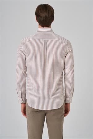 Morven Erkek Vizon Slim Fit Düğmeli Yaka Gömlek