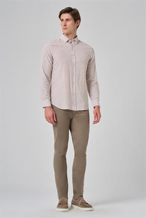 Morven Erkek Vizon Slim Fit Düğmeli Yaka Gömlek