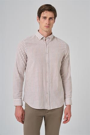 Morven Erkek Vizon Slim Fit Düğmeli Yaka Gömlek