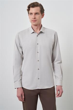 Morven Erkek Vizon Slim Fit İtalyan Yaka Gömlek