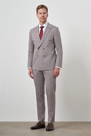 Morven Erkek Vizon Tend Keten Kruvaze Slim  Fit Sivri Yaka Takım Elbise