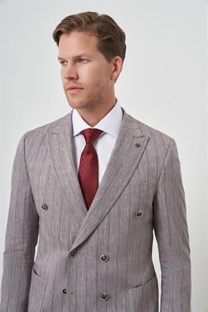 Morven Erkek Vizon Tend Keten Kruvaze Slim  Fit Sivri Yaka Takım Elbise