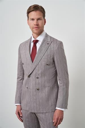 Morven Erkek Vizon Tend Keten Kruvaze Slim  Fit Sivri Yaka Takım Elbise