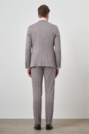 Morven Erkek Vizon Tend Keten Kruvaze Slim  Fit Sivri Yaka Takım Elbise