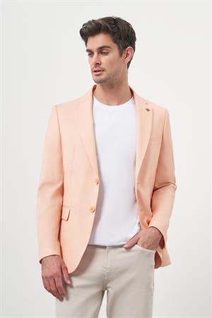 Morven Erkek Yavruağzı Poliviskon Slim Fit Mono Yaka Klasik Ceket