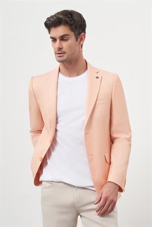Morven Erkek Yavruağzı Poliviskon Slim Fit Mono Yaka Klasik Ceket