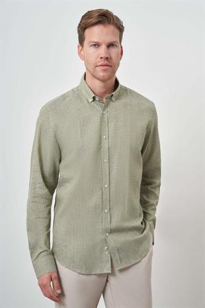 Morven Erkek Yeşil Keten Dynamic Fit Düğmeli Yaka Gömlek