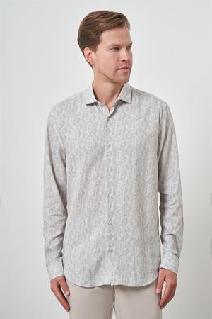 Morven Erkek Yeşil Keten Trend Dynamic Fit Düğmeli Yaka Gömlek