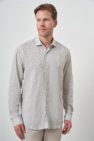 Morven Erkek Yeşil Keten Trend Dynamic Fit Düğmeli Yaka Gömlek