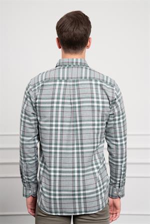 Morven Erkek Yeşil Kışlık Düğmeli Yaka Regular Fit Gömlek