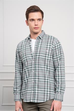 Morven Erkek Yeşil Kışlık Düğmeli Yaka Regular Fit Gömlek