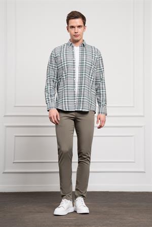 Morven Erkek Yeşil Kışlık Düğmeli Yaka Regular Fit Gömlek