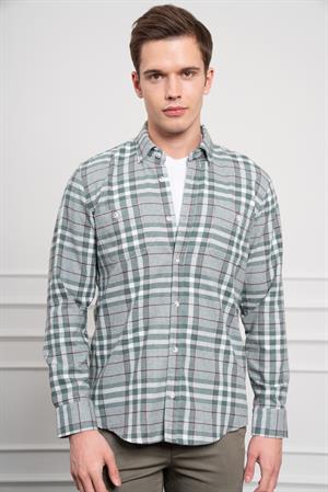 Morven Erkek Yeşil Kışlık Düğmeli Yaka Regular Fit Gömlek