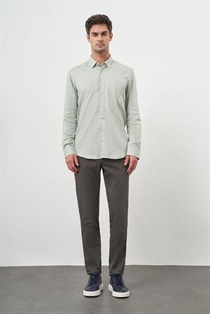 Morven Erkek Yeşil Pamuk Baskılı Desenli Cepli İtalyan Yaka Regular Fit Gömlek
