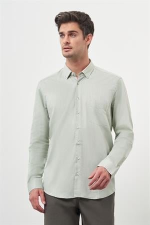 Morven Erkek Yeşil Pamuk Baskılı Desenli Cepli İtalyan Yaka Regular Fit Gömlek