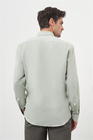 Morven Erkek Yeşil Pamuk Baskılı Desenli Cepli İtalyan Yaka Regular Fit Gömlek