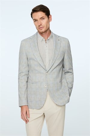 Morven Erkek Yeşil Polyester Trend Ekoseli Slim Fit Ceket