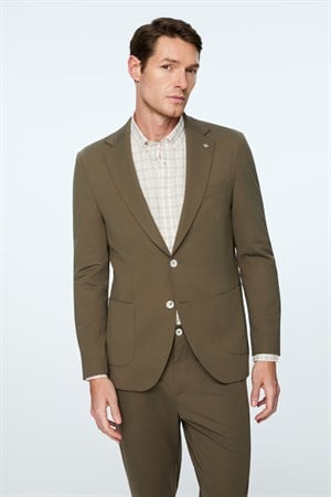Morven Erkek Yeşil Rayon Trend Düz Slim Fit Mono Yaka Ceket