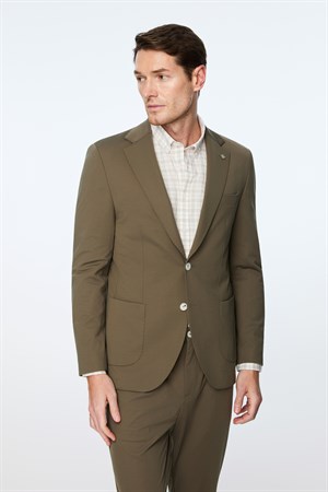 Morven Erkek Yeşil Rayon Trend Düz Slim Fit Mono Yaka Ceket