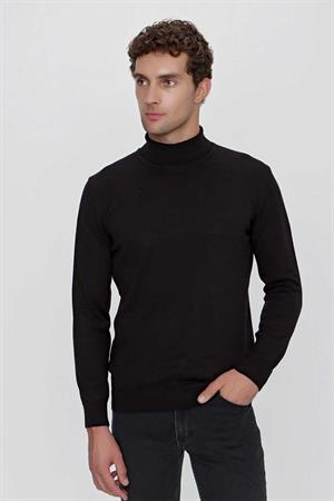 Siyah Basic Dinamik Fit Rahat Kesim Balıkçı Yaka Triko Kazak