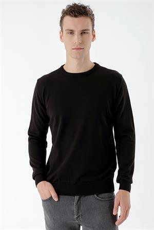 Siyah Basic Dinamik Fit Rahat Kesim Bisiklet Yaka HEDİYE KUTULU Triko Kazak