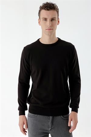 Siyah Basic Dinamik Fit Rahat Kesim Bisiklet Yaka HEDİYE KUTULU Triko Kazak