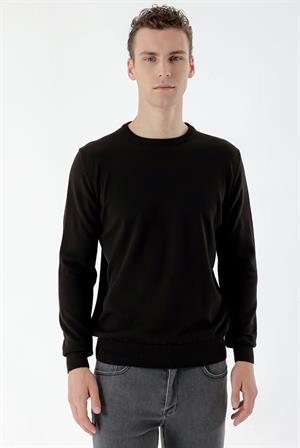 Siyah Basic Dinamik Fit Rahat Kesim Bisiklet Yaka HEDİYE KUTULU Triko Kazak