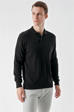 Siyah Basic Dinamik Fit Rahat Kesim Polo Yaka HEDİYE KUTULU Triko Kazak