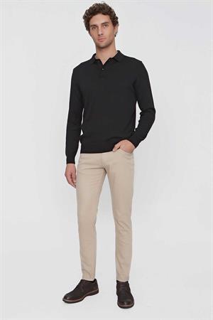 Siyah Basic Dinamik Fit Rahat Kesim Polo Yaka Triko Kazak