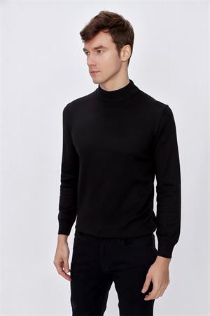 Siyah Basic Dinamik Fit Rahat Kesim Yarım Balıkçı Yaka Triko Kazak