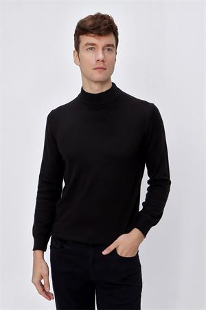 Siyah Basic Dinamik Fit Rahat Kesim Yarım Balıkçı Yaka Triko Kazak