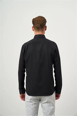 Siyah Düğmeli Yaka Kolay Ütülenebilir Oxford Pamuklu Slim Fit Gömlek