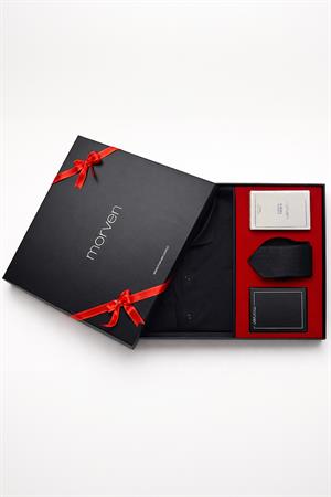 Siyah Erkek Stil Slim Fit Hediye Kutulu Gömlek, Kravat, Parfüm Ve Cüzdan Seti