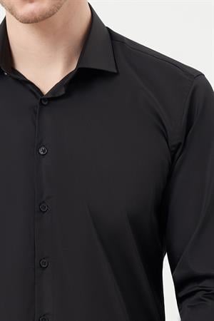 Siyah Erkek Stil Slim Fit Hediye Kutulu Gömlek, Kravat, Parfüm Ve Cüzdan Seti