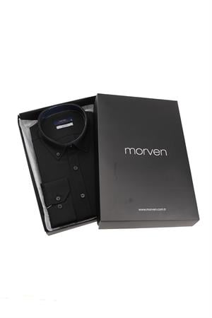 Siyah Slim Fit Düğmeli Yaka Oxford Kolay Ütülenebilir Pamuklu HEDİYE KUTULU Uzun Kollu Gömlek