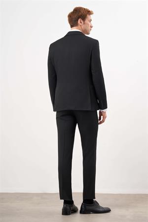 Siyah Yelekli Jakarlı Slim Fit Dar Kesim 6 Drop Erkek Takım Elbise
