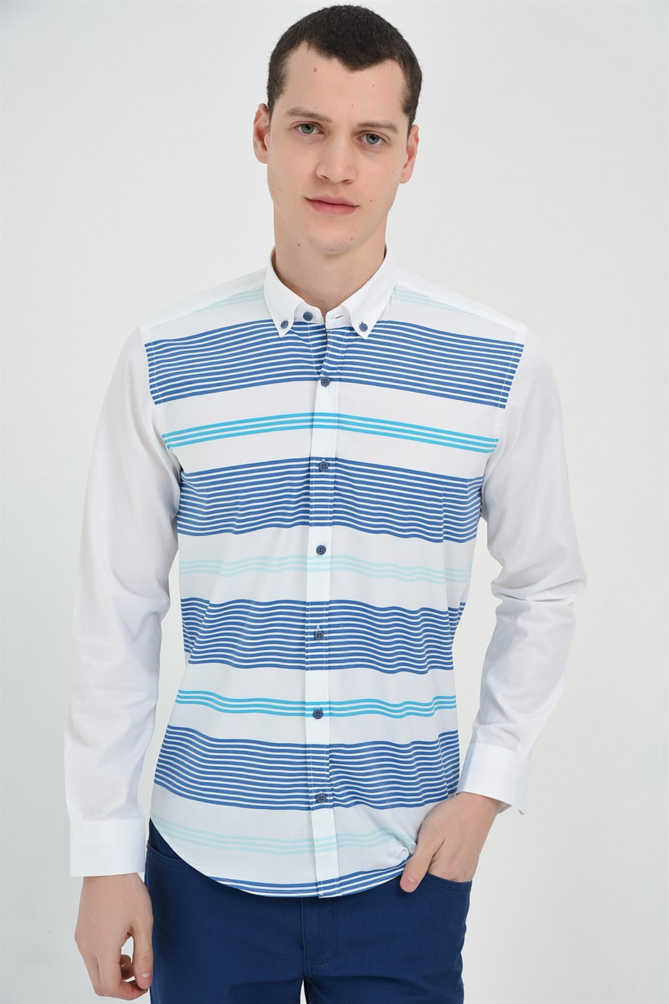  Morven Erkek Agrive Slim Fit Uzun Kollu Gömlek Mavi