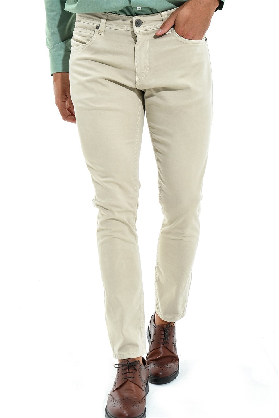  Morven Erkek Bej Pointback Pamuklu Dynamic Fit Rahat Kesim 5 Cep Keten Pantolon