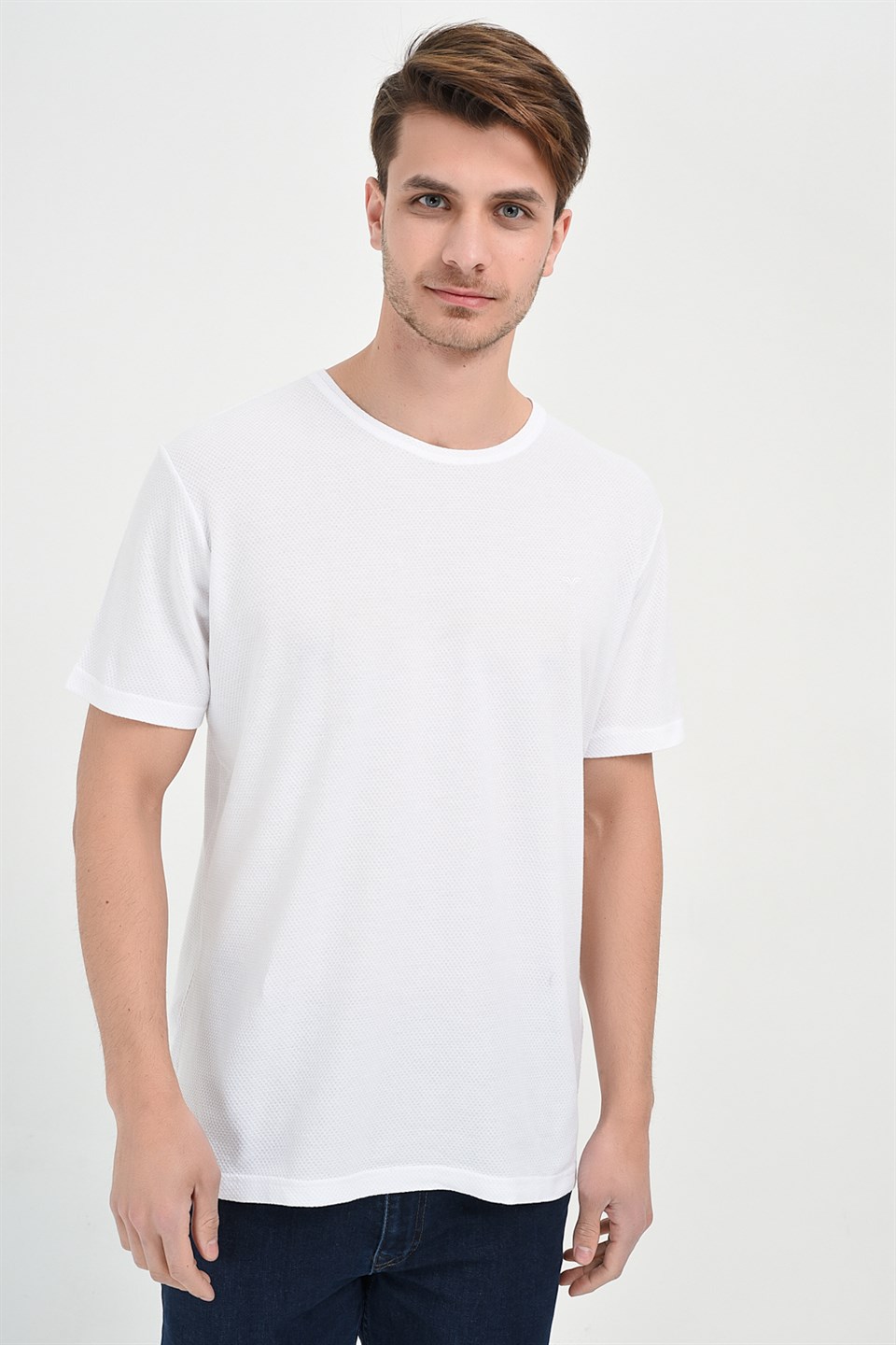  Morven Erkek Beyaz Roma Dinamik Fit Bisiklet Yaka T-Shirt