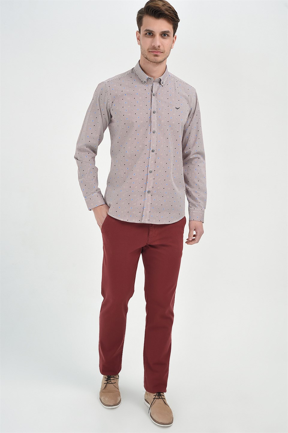  Morven Erkek Bordo Piefti Dinamik Fit Pantolon